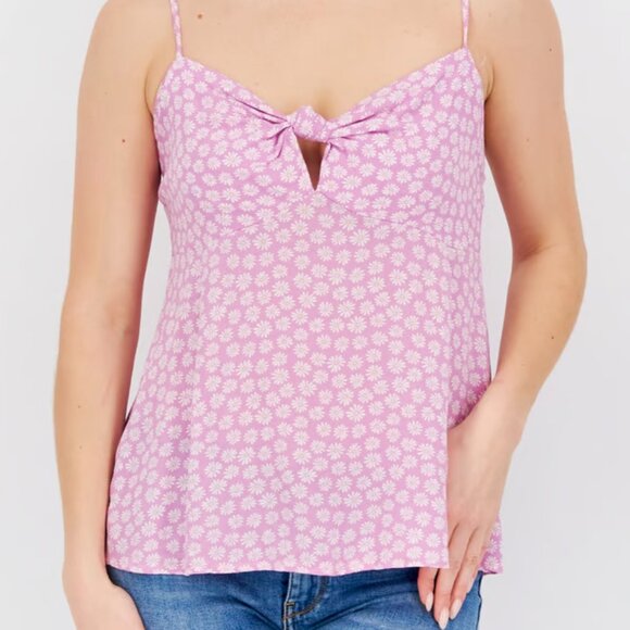 NEW! Hippie Rose Floral Top Lavender Front Tie XL Strappy Tank Rayon Adjustable - Picture 1 of 14